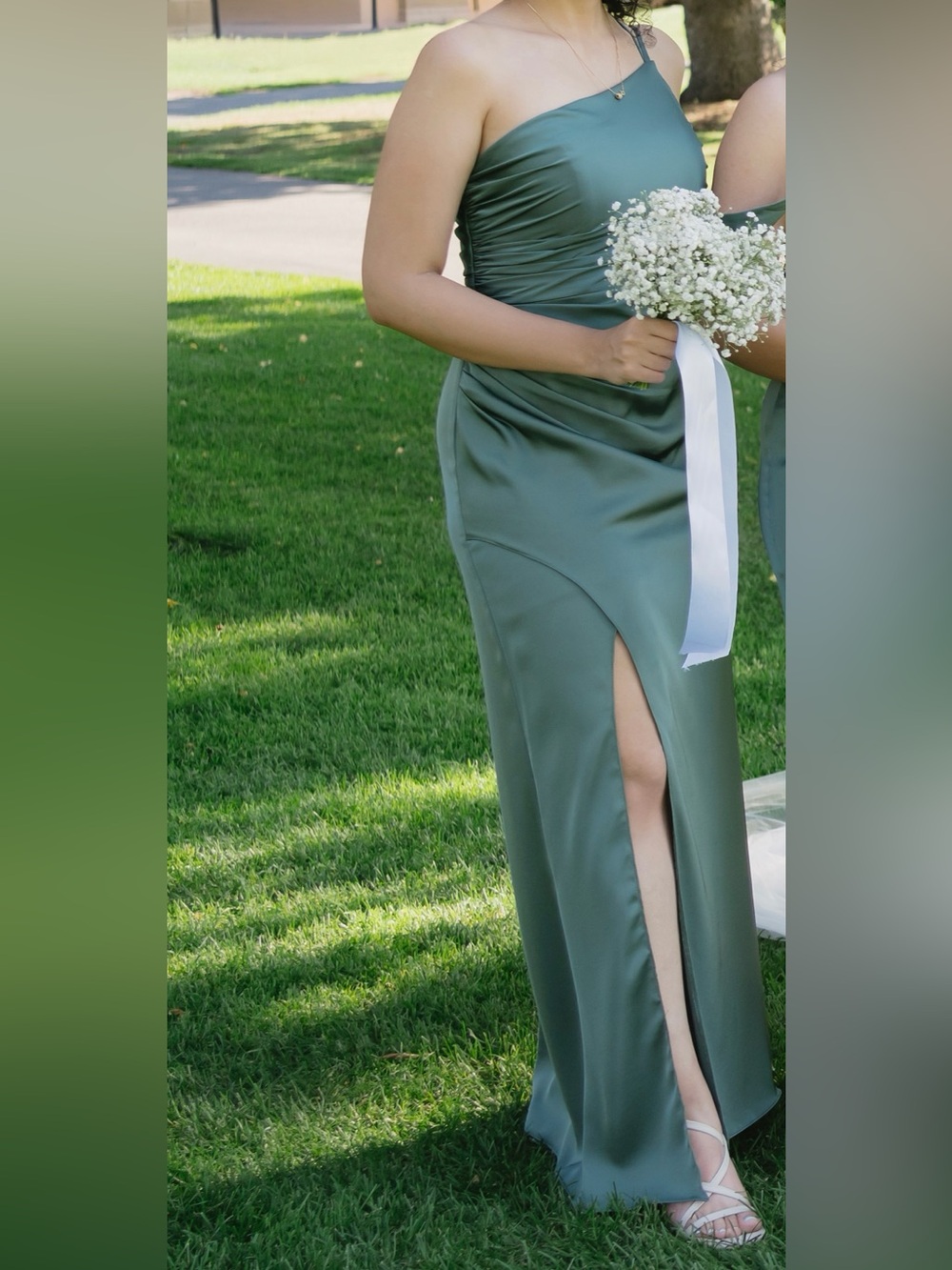 Azazie Eren Stretch Satin Dress Stretch Satin One-Shoulder Maxi Dress in Green
